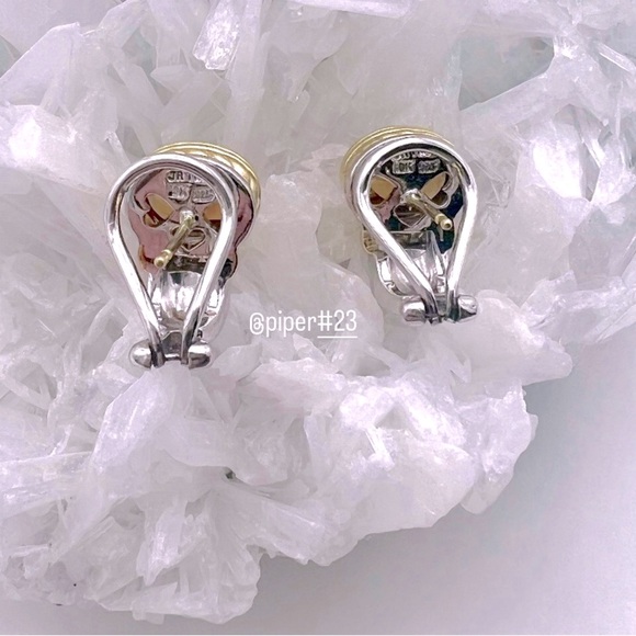 Judith Ripka JR TWO Sterling Silver 18K Gold Citrine & Diamond Huggie Earrings - Picture 7 of 12